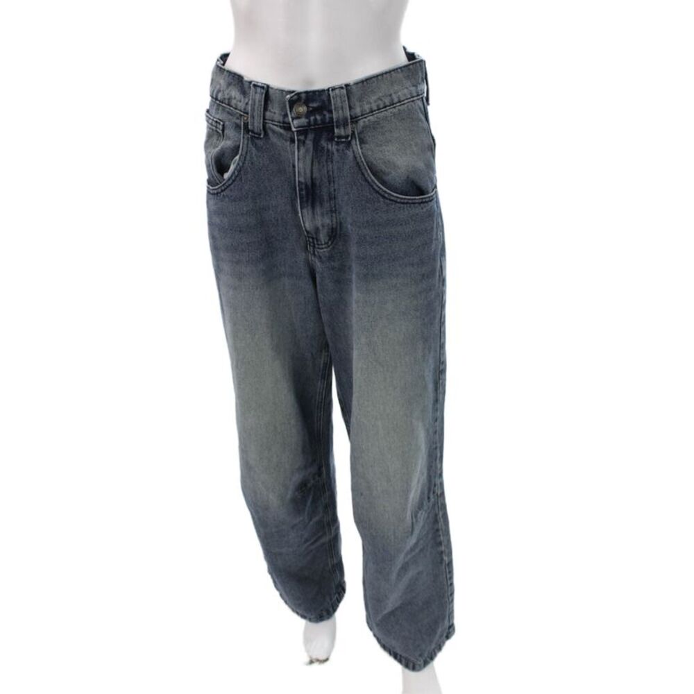 Jaded Unisex Wide-Leg Jeans Blue High Rise Cotton Button Size 28